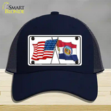 Missouri Crossed US Flag Novelty License Plate Hat Mesh / Navy