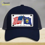 Montana Crossed US Flag Novelty License Plate Hat Mesh / Navy