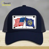 Nebraska Crossed US Flag Novelty License Plate Hat Mesh / Navy