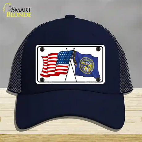 Nebraska Crossed US Flag Novelty License Plate Hat Mesh / Navy