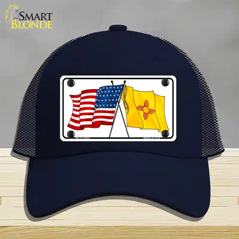 New Mexico Crossed US Flag Novelty License Plate Hat Mesh / Navy