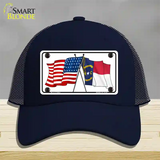 North Carolina Crossed US Flag Novelty License Plate Hat Mesh / Navy