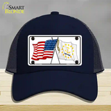 Rhode Island Crossed US Flag Novelty License Plate Hat Mesh / Navy