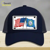 South Dakota Crossed US Flag Novelty License Plate Hat Mesh / Navy