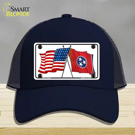 Tennessee Crossed US Flag Novelty License Plate Hat Mesh / Navy