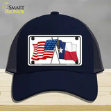 Texas Crossed US Flag Novelty License Plate Hat Mesh / Navy