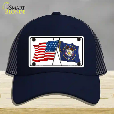 Utah Crossed US Flag Novelty License Plate Hat Mesh / Navy