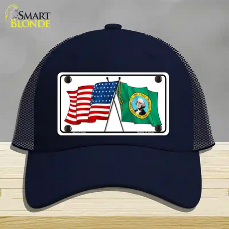 Washington Crossed US Flag Novelty License Plate Hat Mesh / Navy