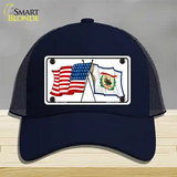 West Virginia Crossed US Flag Novelty License Plate Hat Mesh / Navy