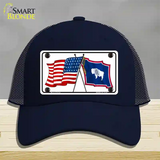 Wyoming Crossed US Flag Novelty License Plate Hat Mesh / Navy