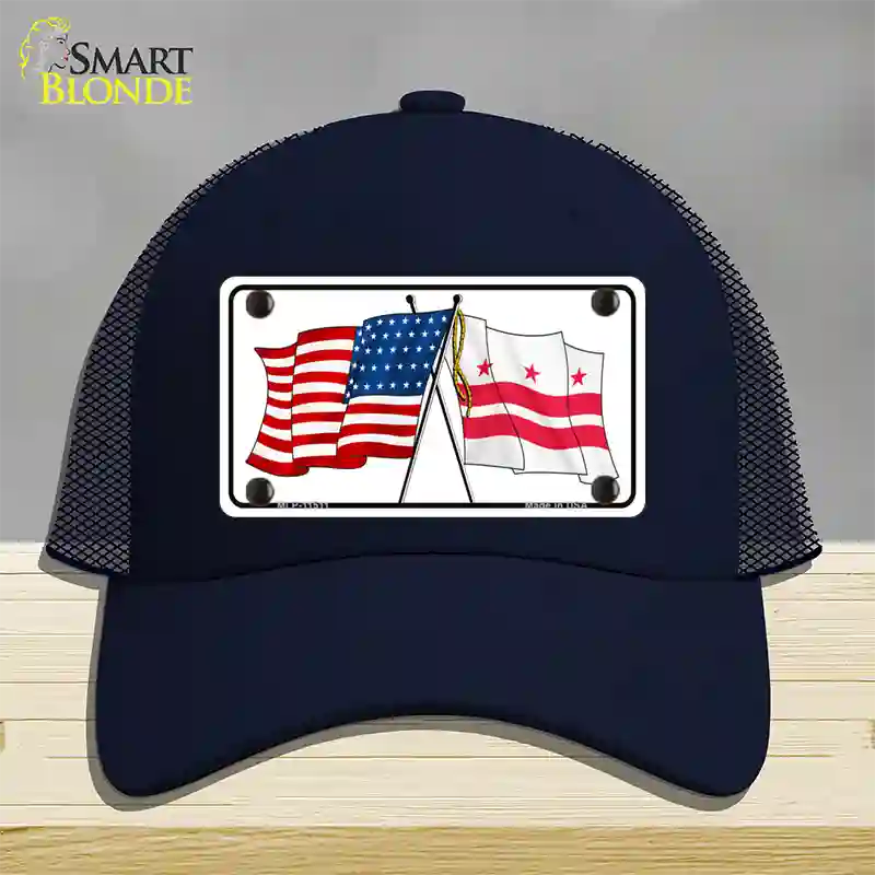 Washington DC Crossed US Flag Novelty License Plate Hat Mesh / Navy