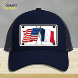 France Crossed US Flag Novelty License Plate Hat Mesh / Navy