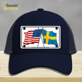 Sweden Crossed US Flag Novelty License Plate Hat Mesh / Navy