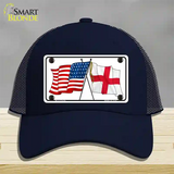 England Crossed US Flag Novelty License Plate Hat Mesh / Navy