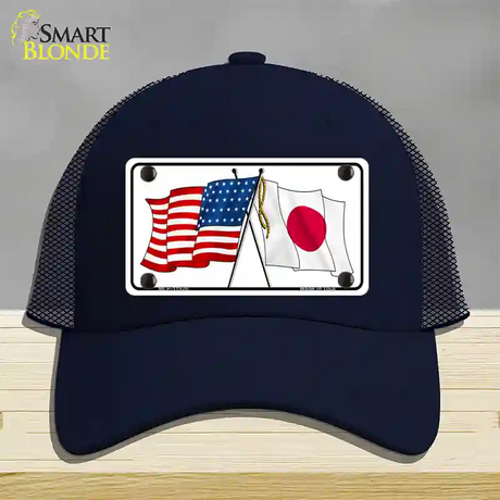 Japan Crossed US Flag Novelty License Plate Hat Mesh / Navy