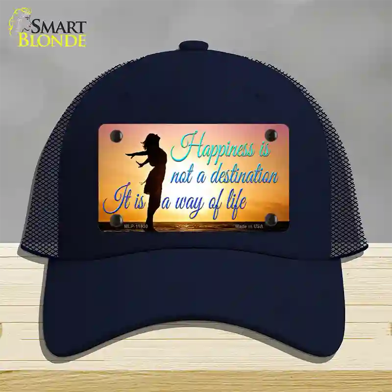 Happiness Way Of Life Sunset Novelty License Plate Hat Mesh / Navy