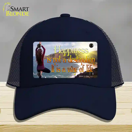 Happiness Way Of Life Yoga Novelty License Plate Hat Mesh / Navy