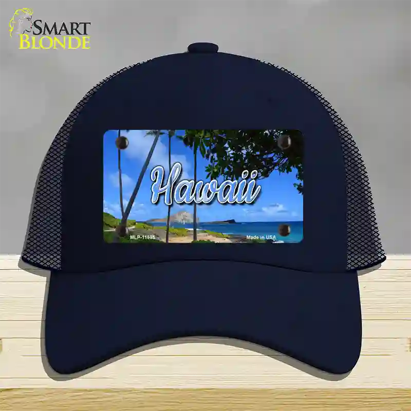 Hawaii Palm Trees State Novelty License Plate Hat Mesh / Navy