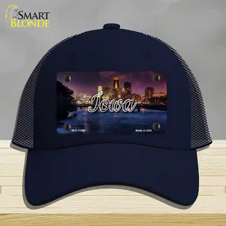 Iowa Bridge City Lights State Novelty License Plate Hat Mesh / Navy