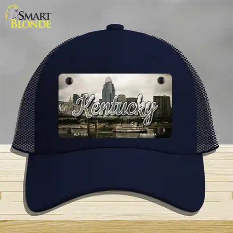 Kentucky City Skyline State Novelty License Plate Hat Mesh / Navy