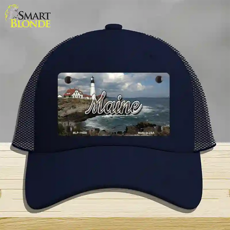 Maine Lighthouse Beach State Novelty License Plate Hat Mesh / Navy