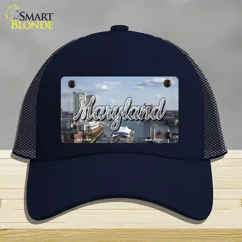 Maryland River Skyline State Novelty License Plate Hat Mesh / Navy