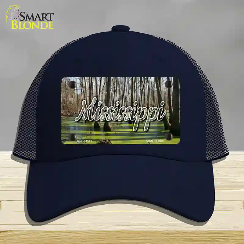 Mississippi Swamp State Novelty License Plate Hat Mesh / Navy