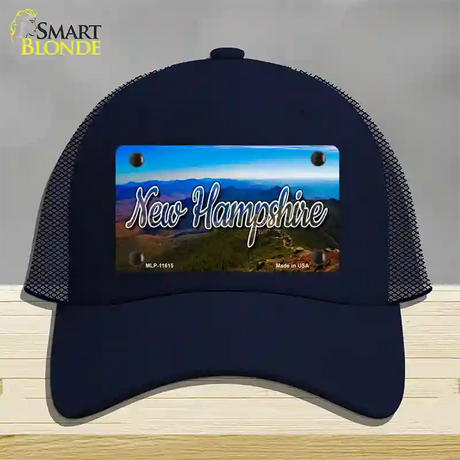 New Hampshire Mountain Range State Novelty License Plate Hat Mesh / Navy