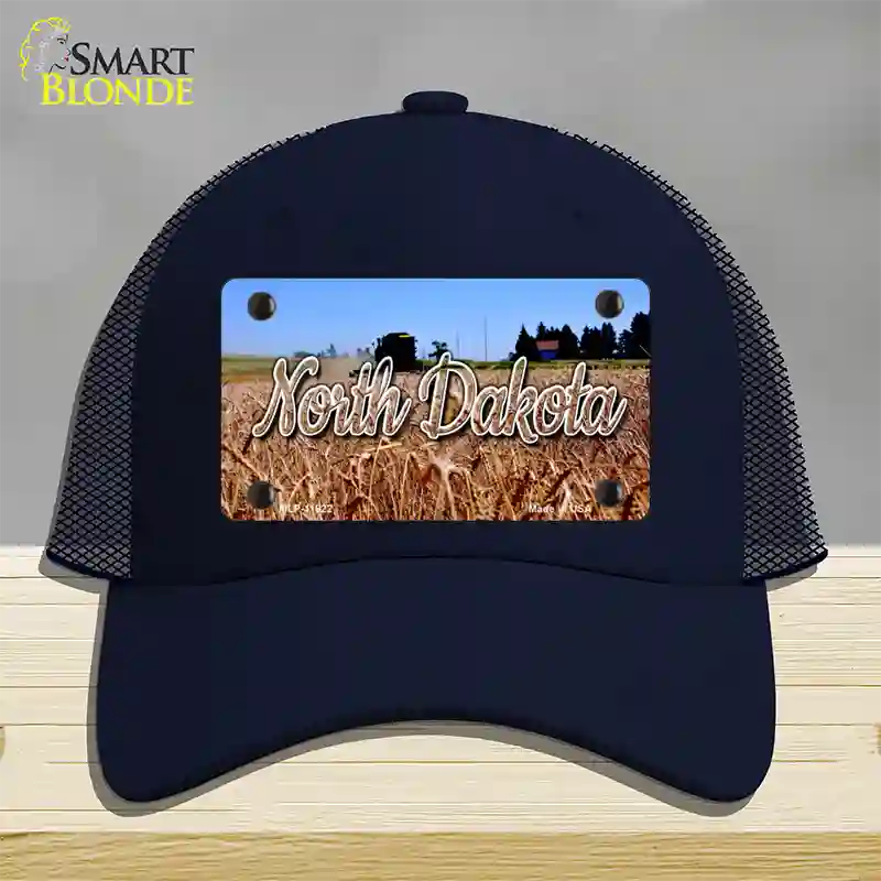 North Dakota Wheat Farm State Novelty License Plate Hat Mesh / Navy