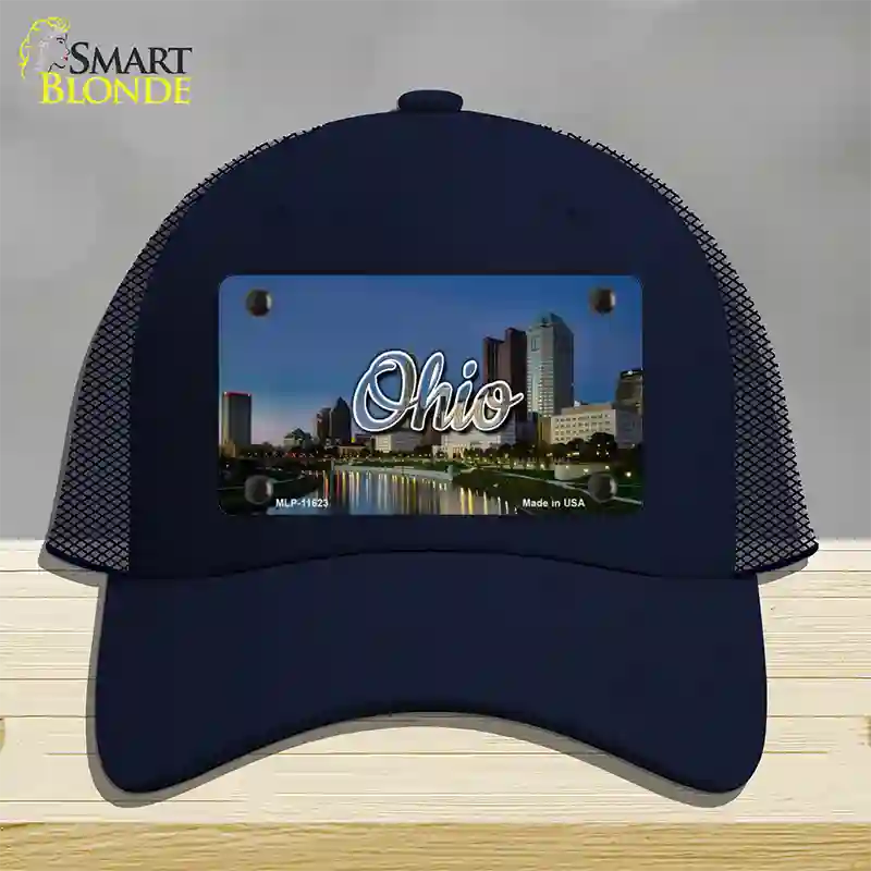 Ohio River City Skyline State Novelty License Plate Hat Mesh / Navy