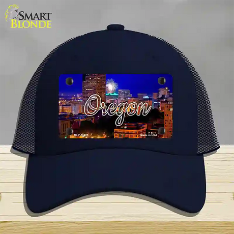 Oregon Firework City Lights State Novelty License Plate Hat Mesh / Navy