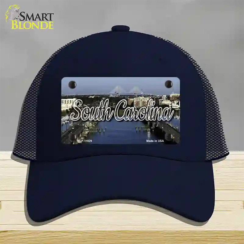 South Carolina City Bridge State Novelty License Plate Hat Mesh / Navy