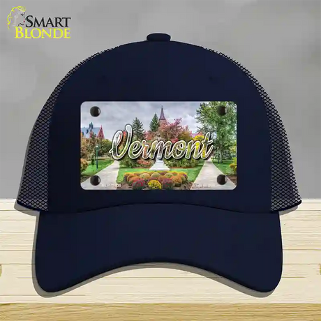 Vermont State Building State Novelty License Plate Hat Mesh / Navy