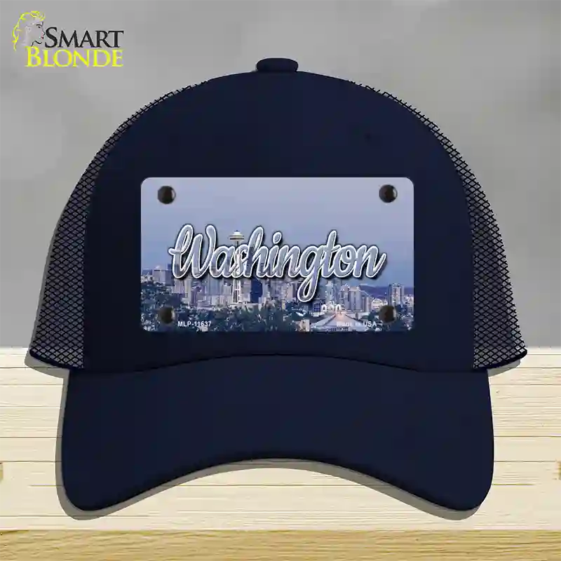 Washington Space Needle State Novelty License Plate Hat Mesh / Navy