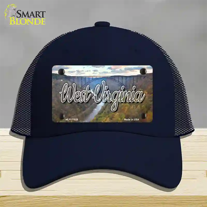 West Virginia River Bridge State Novelty License Plate Hat Mesh / Navy