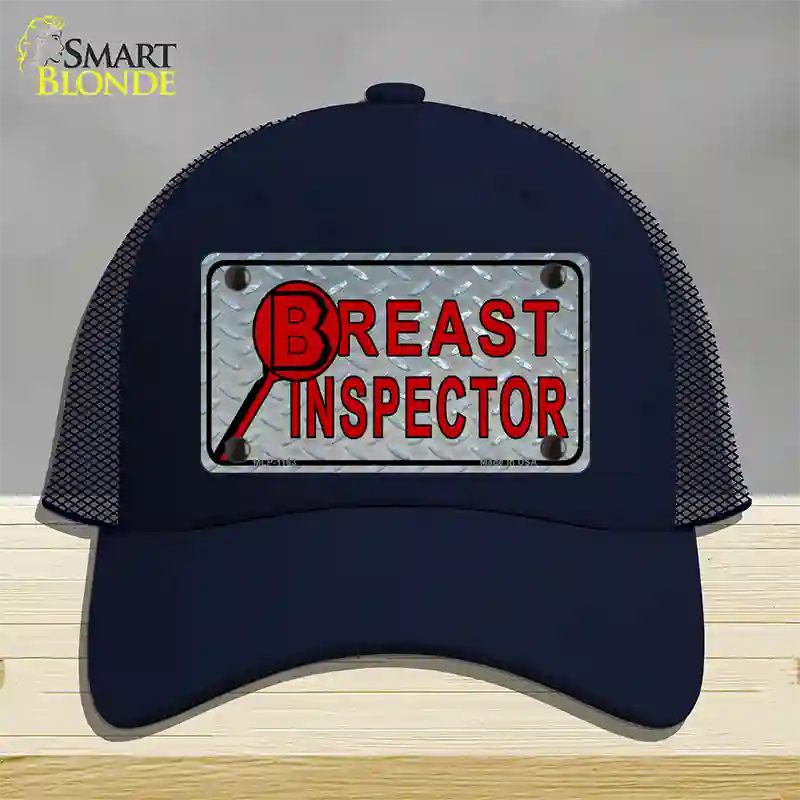 Breast Inspector Novelty License Plate Hat Mesh / Navy