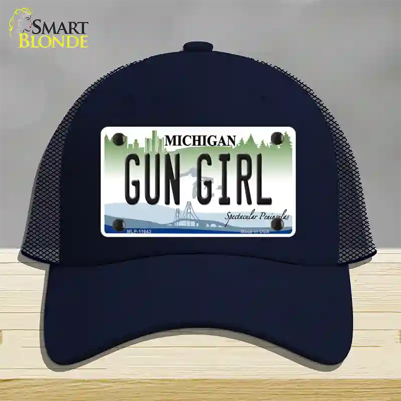 Gun Girl Michigan Novelty License Plate Hat Mesh / Navy