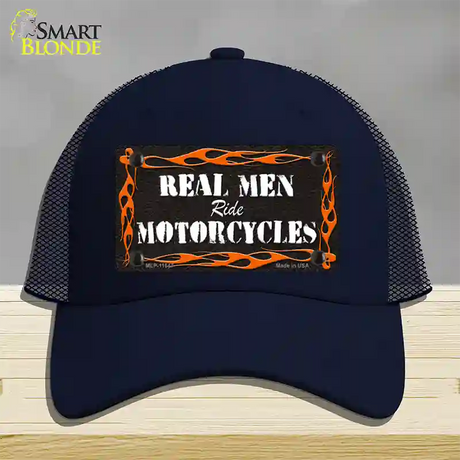 Real Men Ride Motorcycles Novelty License Plate Hat Mesh / Navy