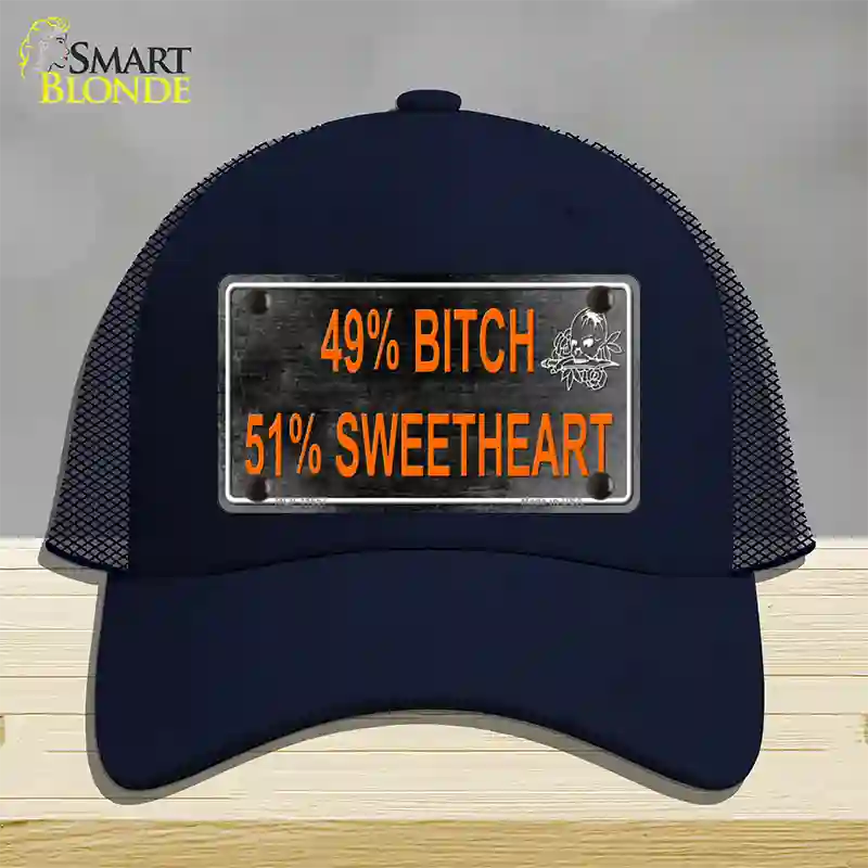 49 Percent Bitch 51 Percent Sweet Novelty License Plate Hat Mesh / Navy