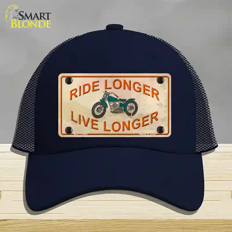 Ride Longer Live Longer Novelty License Plate Hat Mesh / Navy