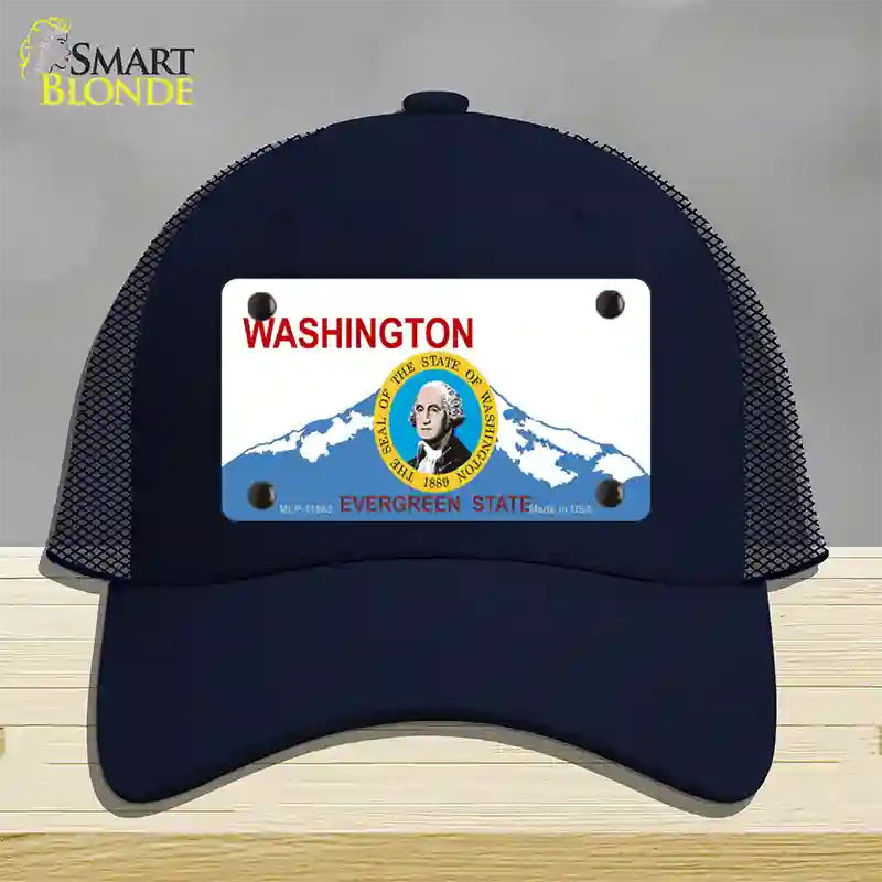 Washington Seal And State Novelty License Plate Hat Mesh / Navy