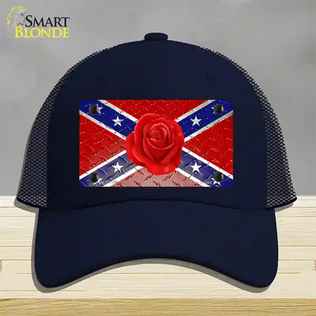 Confederate Flag With Red Rose Novelty License Plate Hat Mesh / Navy