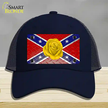 Confederate Flag With Yellow Rose Novelty License Plate Hat Mesh / Navy