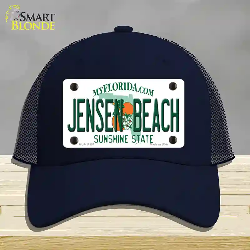 Jensen Beach Florida Novelty License Plate Hat Mesh / Navy