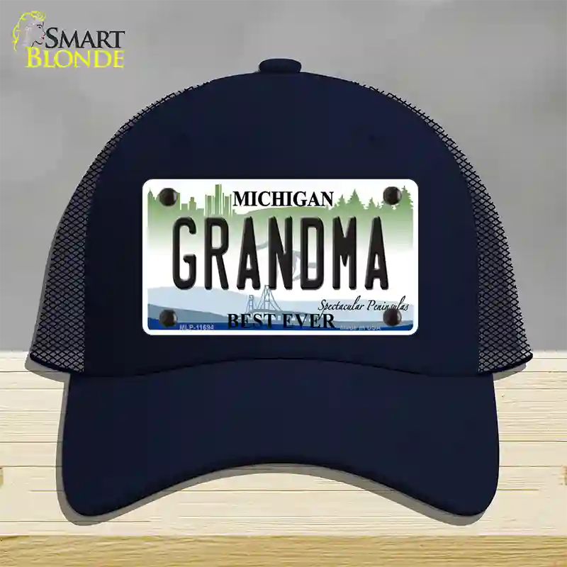 Grandma Michigan Novelty License Plate Hat Mesh / Navy