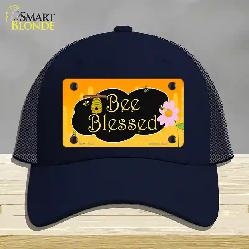 Bee Blessed Honey Hive Novelty License Plate Hat Mesh / Navy