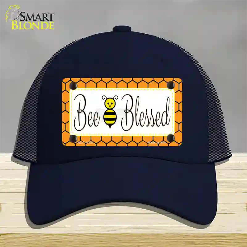 Bee Blessed Simple Novelty License Plate Hat Mesh / Navy