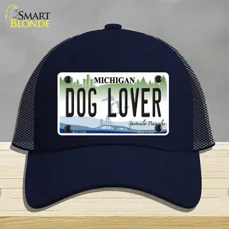 Michigan Dog Lover Novelty License Plate Hat Mesh / Navy