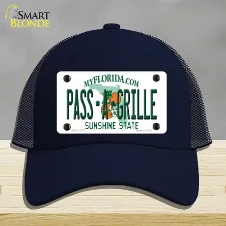 Pass A Grille Florida Novelty License Plate Hat Mesh / Navy