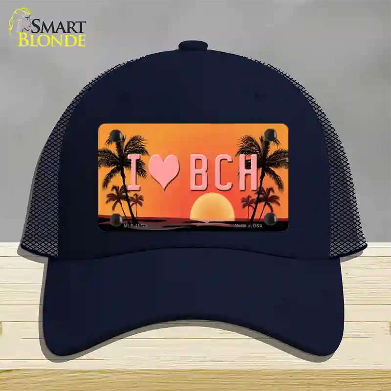 I Love Beach Novelty License Plate Hat Mesh / Navy